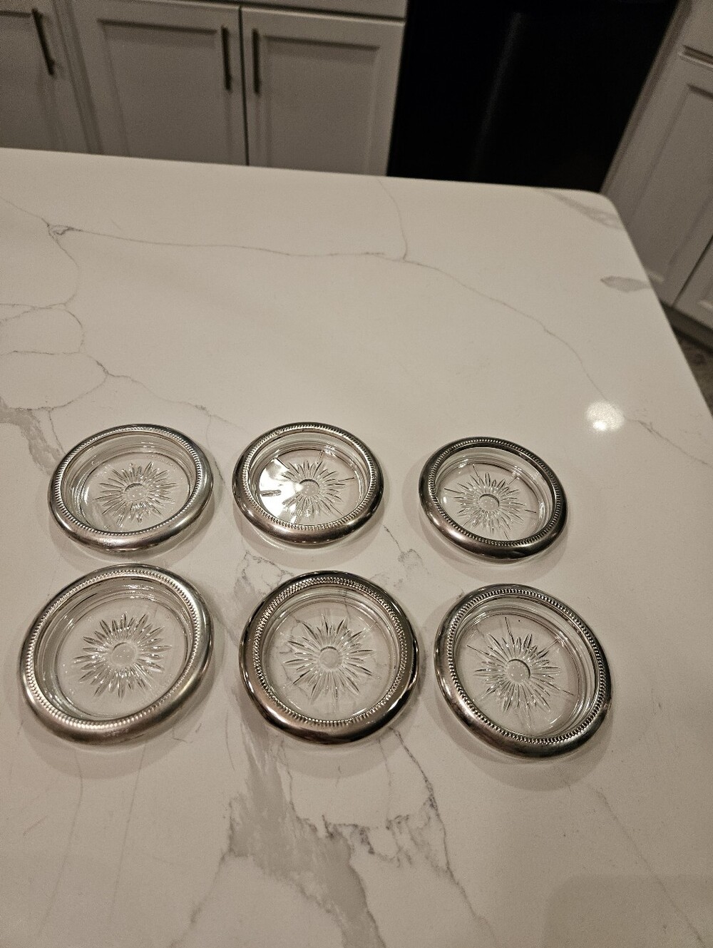 Set Of 6 VTG Leonard Silver Plate Crystal Coasters Italy